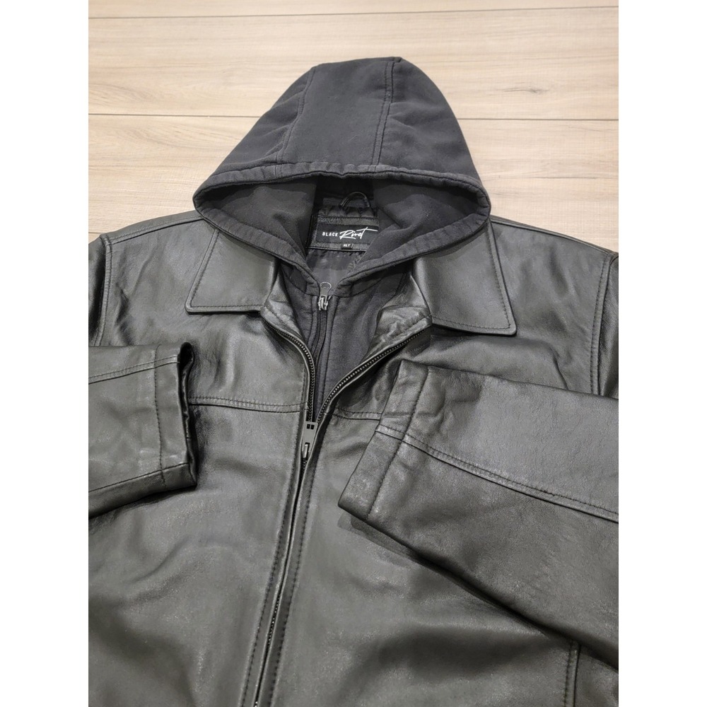 Black Rivet Men's XLT Leather Jacket Riding With Hoodie